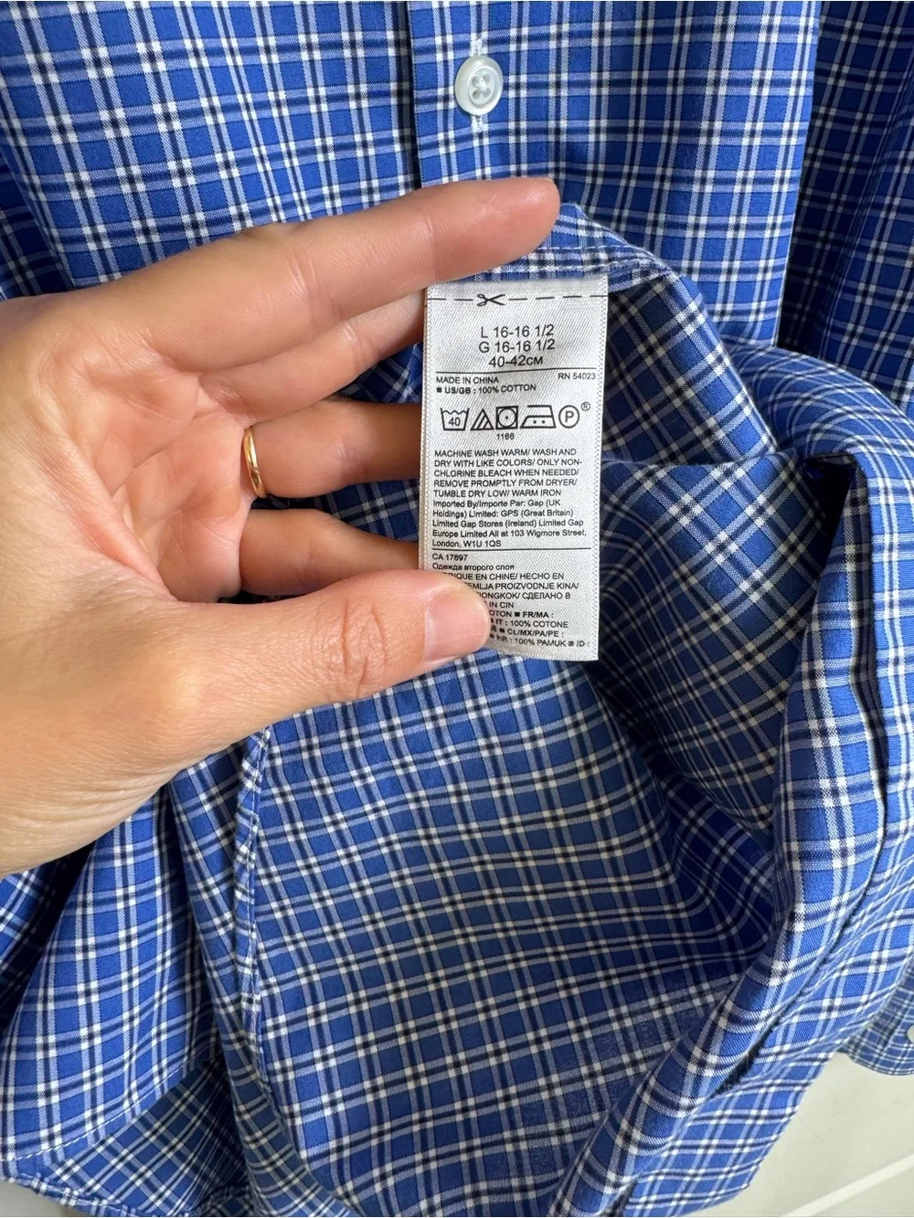 Banana Republic Camden Standard Fit Blue Plaid Non-Iron Shirt L 16-16.5